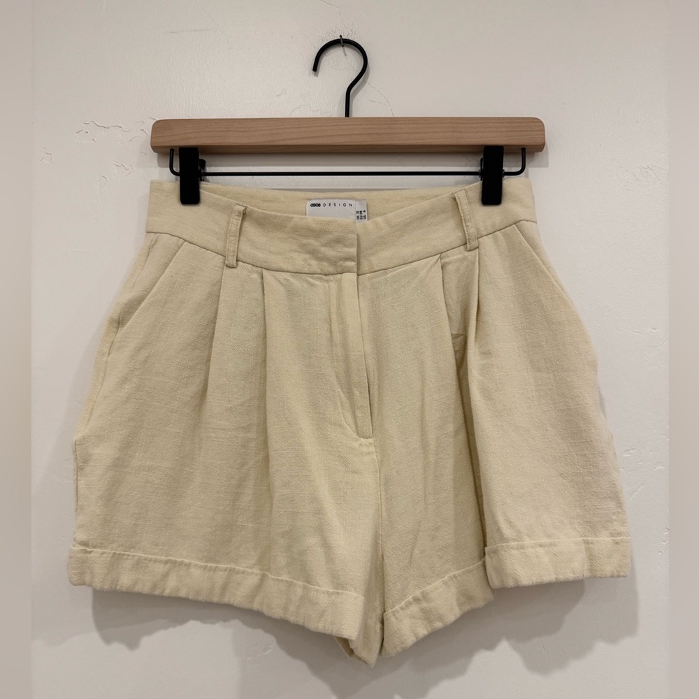 ASOS Cream High Waist Shorts with Tailored Pleats